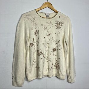 Floral Embroidered Cream Sweater
